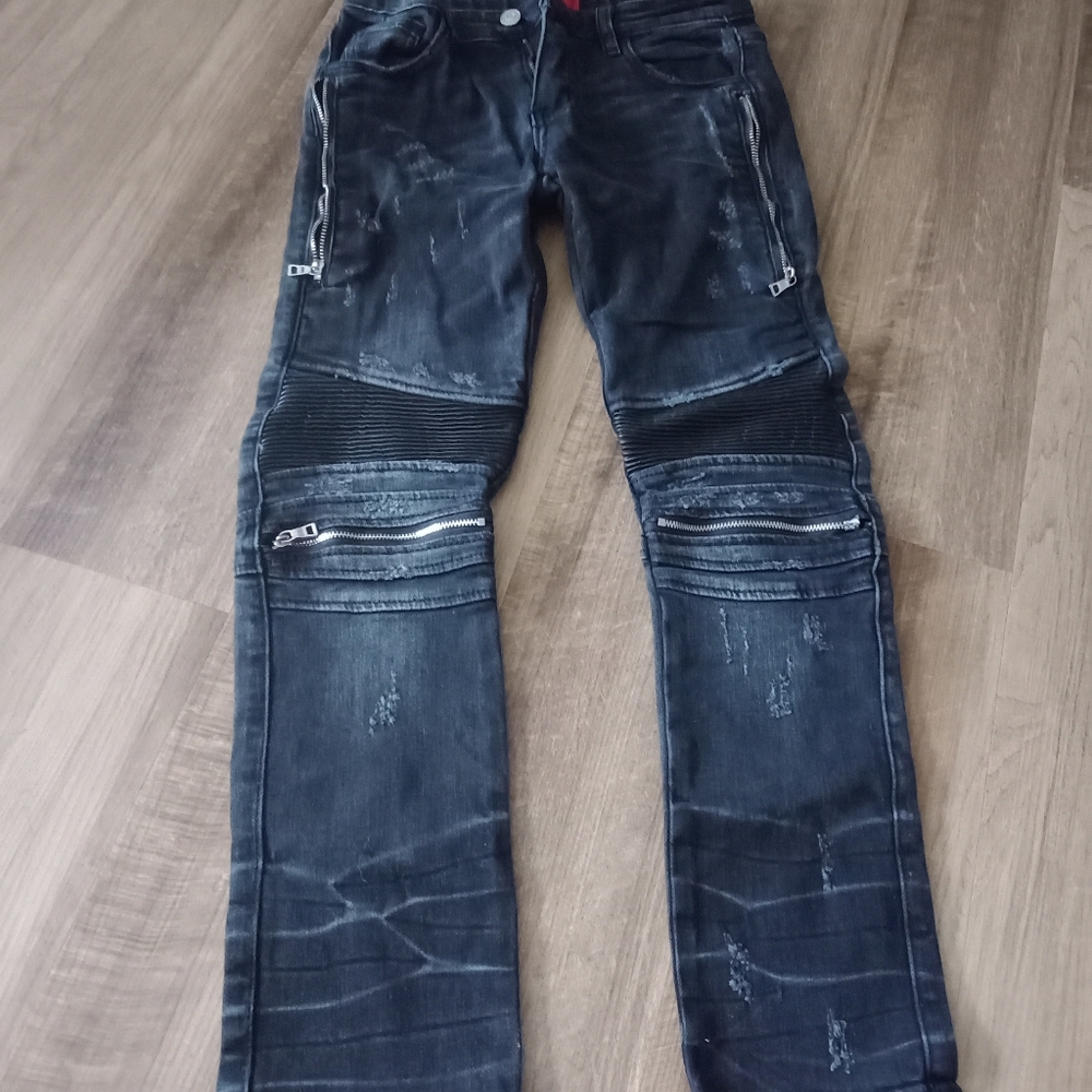 HAUS of Jr Liam Moto Taper Black stretch jeans .
